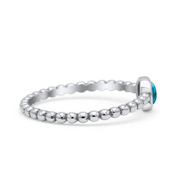 Beaded Band Round Thumb Ring Oxidized Statement Fashion Ring Simulated Turquoise 925 Sterling Silver